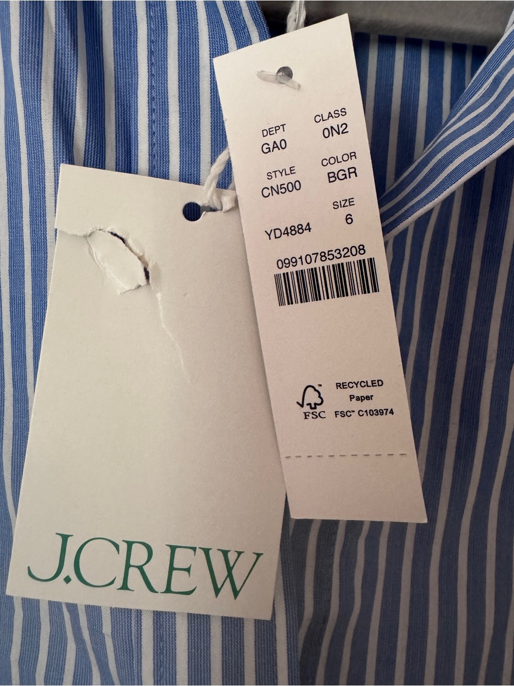 J. Crew Women’s Blue and White Stripe Button-Down Shirt. Lace detail on collar - Picture 3 of 5